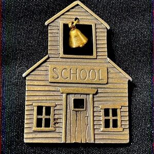 Vintage JJ Jonette Brooch Pin Schoolhouse With 🔔 2" Fashion Jewelry